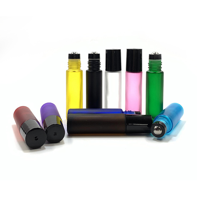 Hengjian 10ml matt colored glass roller bottle cosmetic perfume deodorant roll on ball essential oil bottle with plastic cap