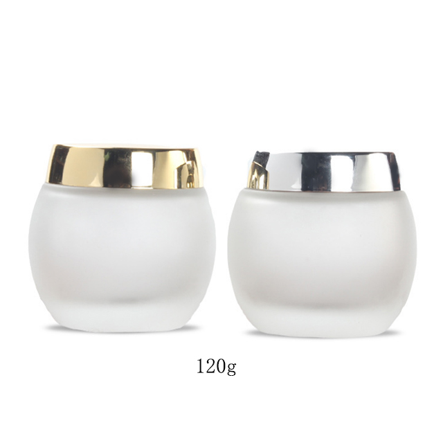 Hengjian 120g 120ml matt glass cosmetic skin care eye cream jar with gold silver plastic screw cap