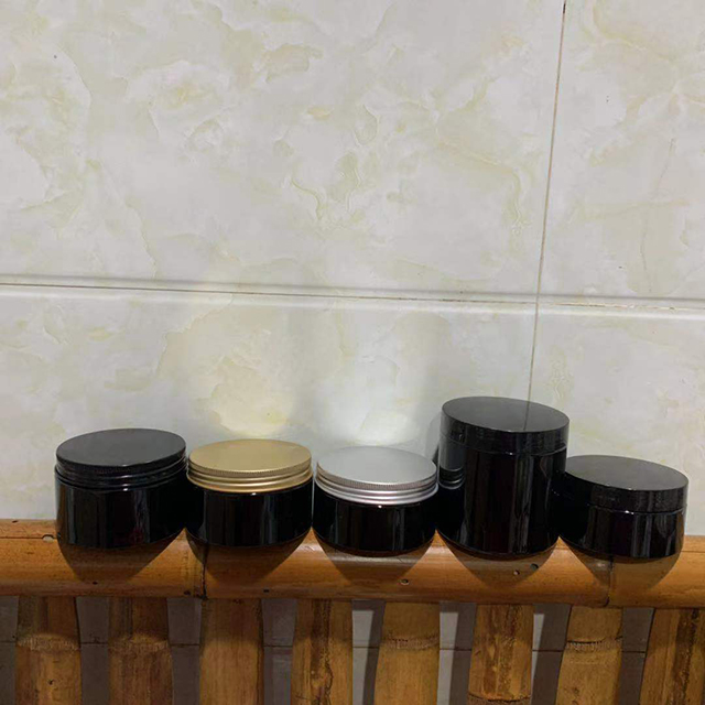 Hengjian 150g 200g 250g 300g 350g 400g 500g cosmetic storage container black plastic skincare cream jar with silver gold cap