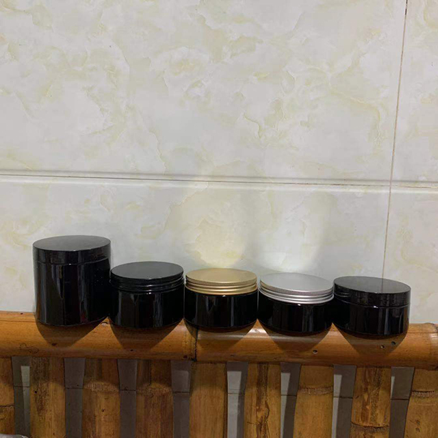 Hengjian 150g 200g 250g 300g 350g 400g 500g cosmetic storage container black plastic skincare cream jar with silver gold cap