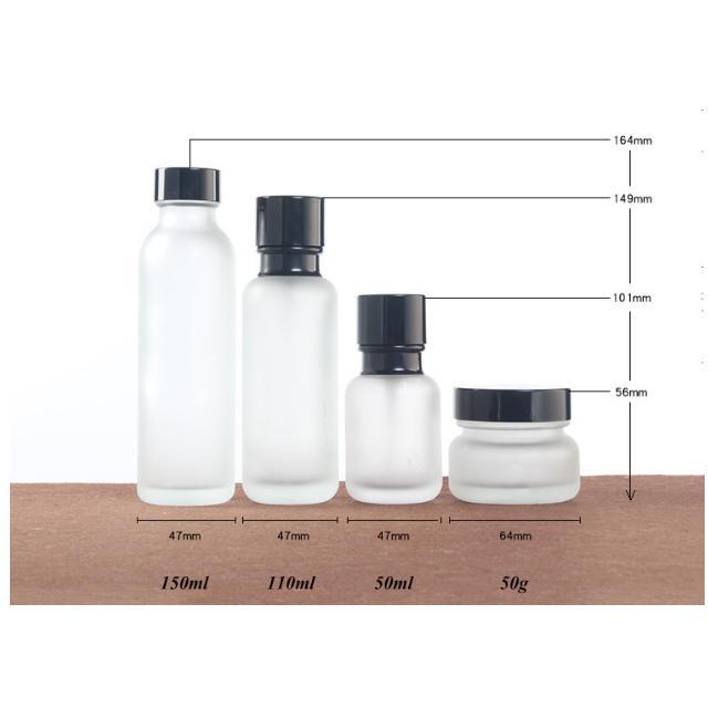 Hengjian 150ml Clear Frosted Glass Bottle With Black Screw Cap Toner Bottle Cosmetic Packaging