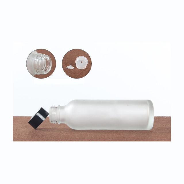 Hengjian 150ml Clear Frosted Glass Bottle With Black Screw Cap Toner Bottle Cosmetic Packaging