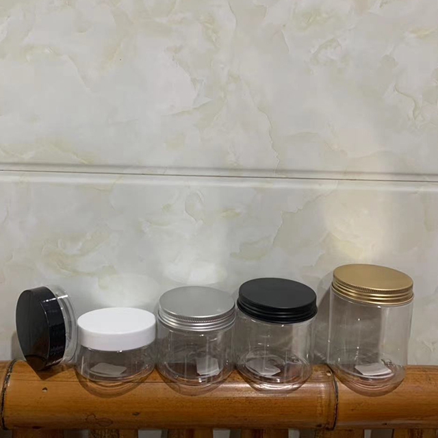 Hengjian 150ml transparent bottle factory wholesale 150g clear PET cosmetic plastic cream storage jar with aluminum screw cap