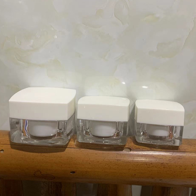 Hengjian 15g 30g 50g luxury acrylic square cosmetic storage container white plastic skincare makeup eye cream jar with white cap