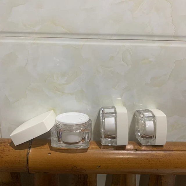 Hengjian 15g 30g 50g luxury acrylic square cosmetic storage container white plastic skincare makeup eye cream jar with white cap