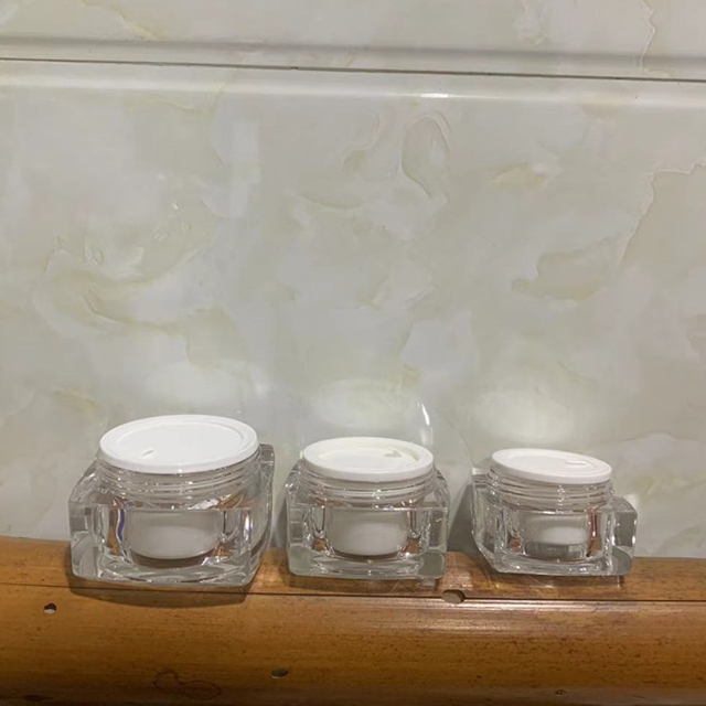 Hengjian 15g 30g 50g luxury acrylic square cosmetic storage container white plastic skincare makeup eye cream jar with white cap
