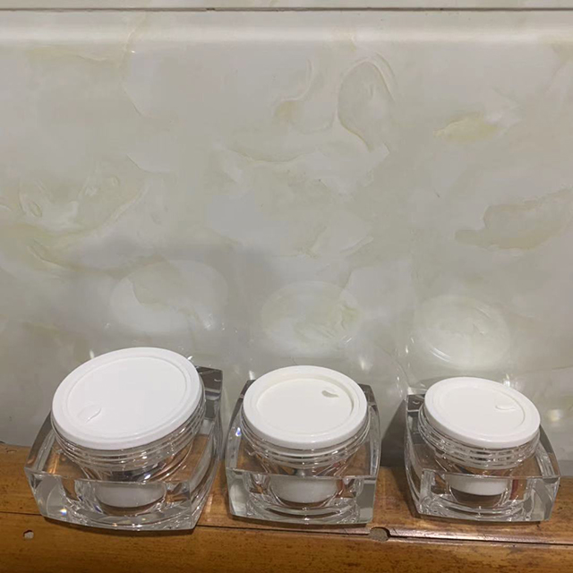Hengjian 15g 30g 50g luxury acrylic square cosmetic storage container white plastic skincare makeup eye cream jar with white cap