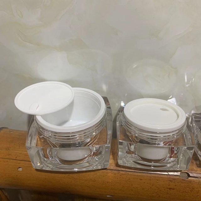 Hengjian 15g 30g 50g luxury acrylic square cosmetic storage container white plastic skincare makeup eye cream jar with white cap