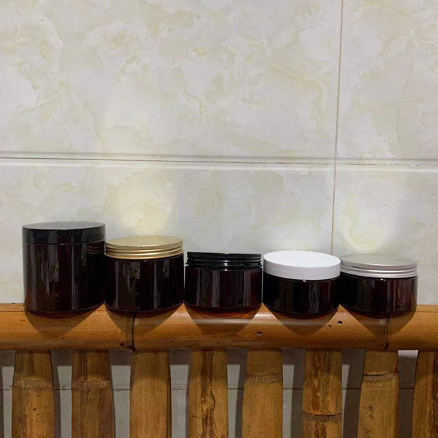 Hengjian 200g 250g 300g 350g 400g 500g cosmetic container amber plastic skincare lotion cream jar with gold silver black cap