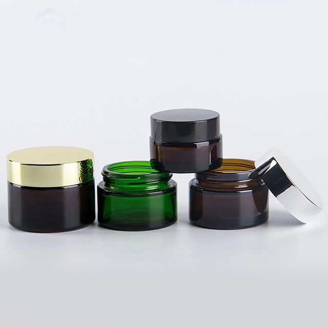Hengjian 20g 30g 50g amber blue purple clear green glass for cosmetic skin care face eye cream jar with black gold silver cap