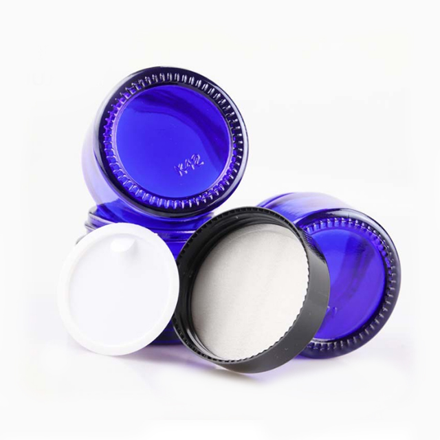 Hengjian 20g blue empty glass cosmetic skin care cream jar cosmetic jar with plastic black cover