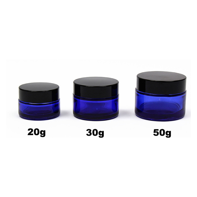Hengjian 20g blue empty glass cosmetic skin care cream jar cosmetic jar with plastic black cover