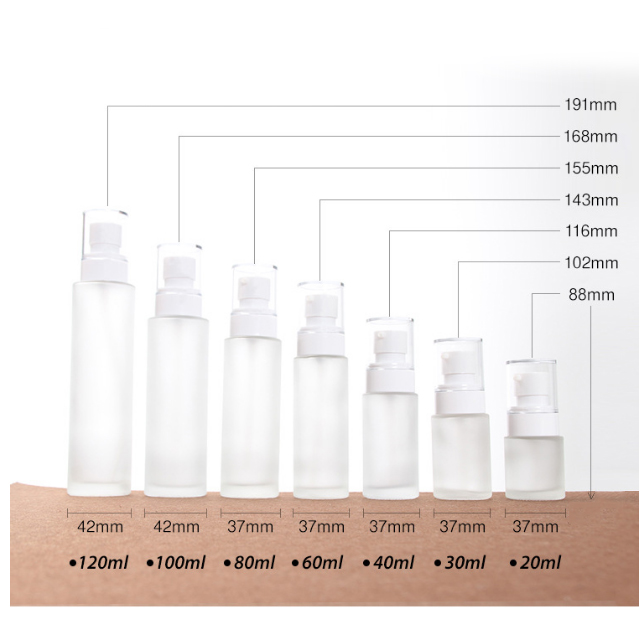 Hengjian 20ml 30ml 40ml 60ml 80ml 100ml 120ml Frosted Cosmetic Glass Cream Bottle With White Lotion Pump Bottle With Clear Cap