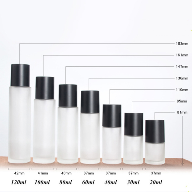 Hengjian 20ml 30ml 40ml 60ml 80ml 100ml 120ml Frosted Glass Cosmetic Toner And Perfume Spray Pump Matt Black Cap Bottle
