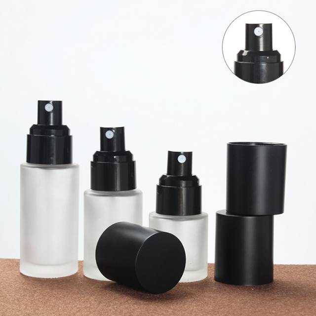 Hengjian 20ml 30ml 40ml 60ml 80ml 100ml 120ml Frosted Glass Cosmetic Toner And Perfume Spray Pump Matt Black Cap Bottle