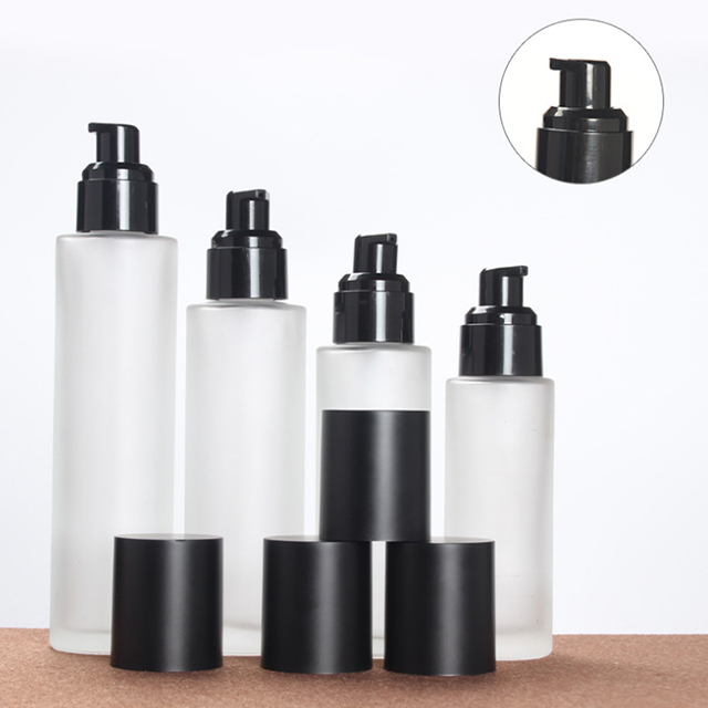 Hengjian 20ml 30ml 40ml 60ml 80ml 100ml 120ml Frosted Glass Cosmetic Toner And Perfume Spray Pump Matt Black Cap Bottle