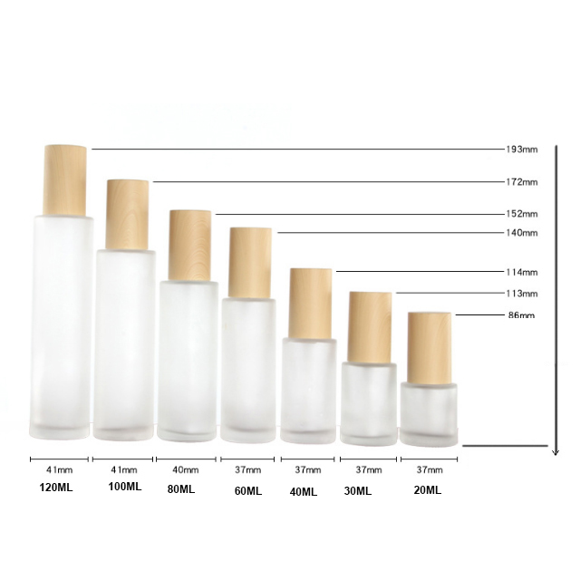 Hengjian 20ml 30ml 40ml 60ml 80ml 100ml 120ml matt clear glass spray with plastic bamboo pattern lid perfume and toner bottle