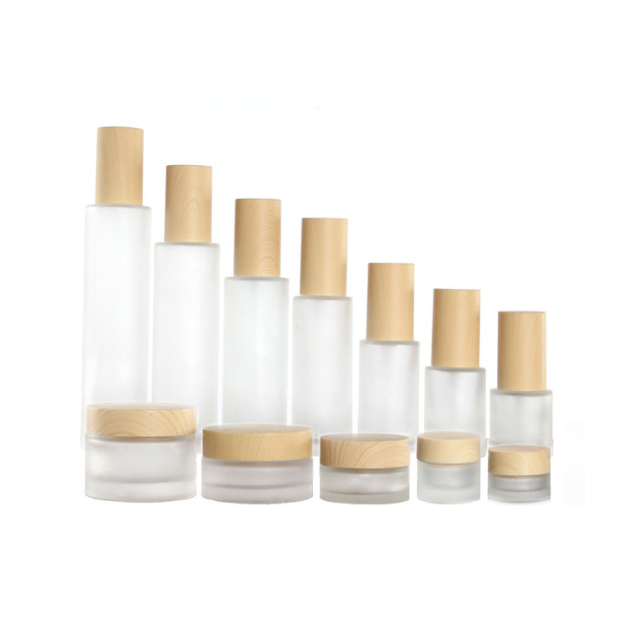 Hengjian 20ml 30ml 40ml 60ml 80ml 100ml 120ml matt clear glass spray with plastic bamboo pattern lid perfume and toner bottle