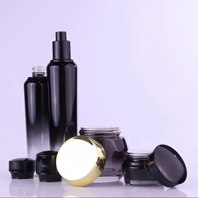 Hengjian 20ml 30ml 50ml 100ml 120ml Graduated Black Cosmetic Lotion Pump Glass Cream Bottle With Black Cap