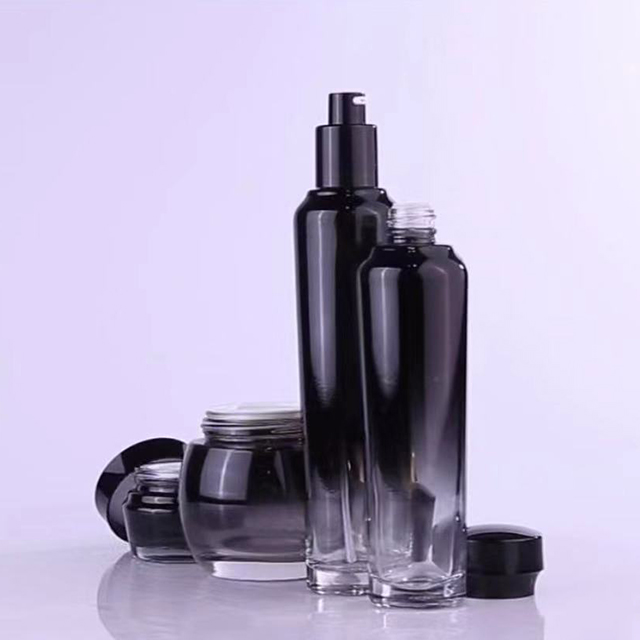 Hengjian 20ml 30ml 50ml 100ml 120ml Graduated Black Cosmetic Lotion Pump Glass Cream Bottle With Black Cap