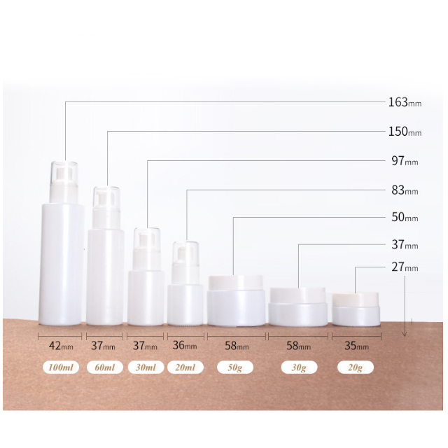 Hengjian 20ml 30ml 60ml 100ml White Cosmetic Glass Cream Bottle With White Lotion Pump Bottle With Clear Cap