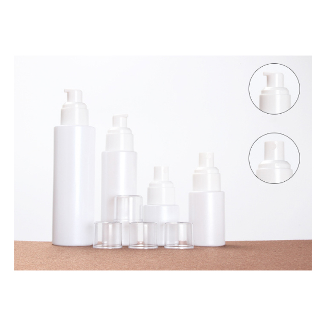Hengjian 20ml 30ml 60ml 100ml White Cosmetic Glass Cream Bottle With White Lotion Pump Bottle With Clear Cap