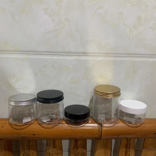 Hengjian 250g 250ml PET Jar Plastic Transparent Straight Sided Plastic Cosmetic Storage Jar With Aluminum Lid In Stock
