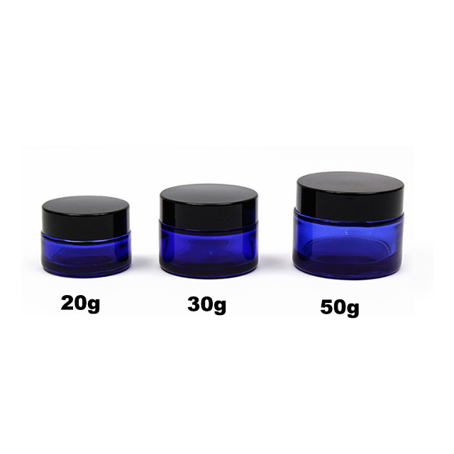 Hengjian 30g blue empty glass cosmetic skin care cream jar cosmetic jar with plastic black cover