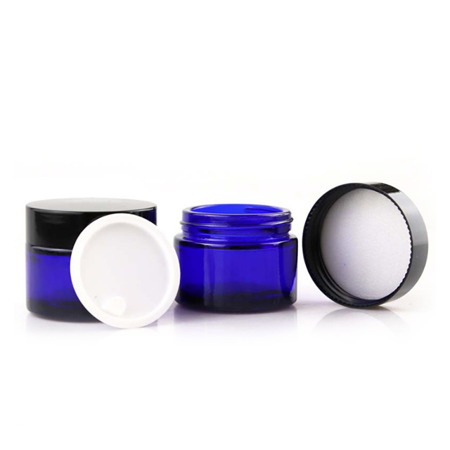Hengjian 30g blue empty glass cosmetic skin care cream jar cosmetic jar with plastic black cover