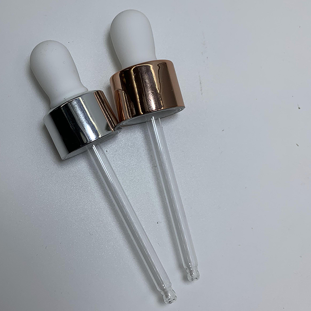 Hengjian 30ml cosmetic essential oil clear flat shape glass dropper bottle with silver gold cap for massage oil