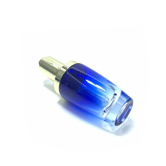 Hengjian 30ml gradual blue glass dropper bottle with gold cap for cosmetic packaging