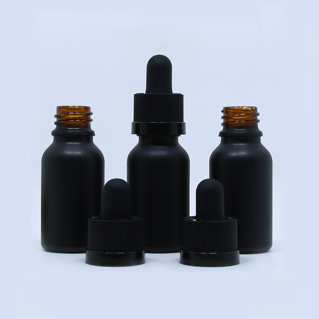 Hengjian 30ml matt black glass dropper bottle for essential oil cosmetic packaging
