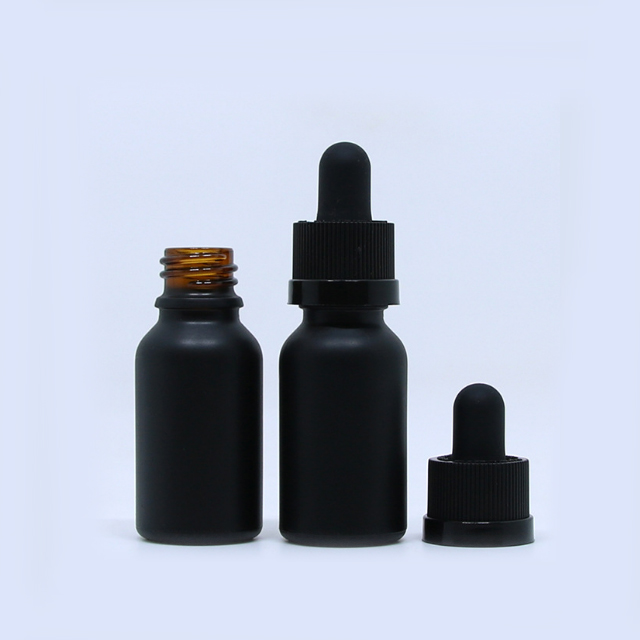 Hengjian 30ml matt black glass dropper bottle for essential oil cosmetic packaging
