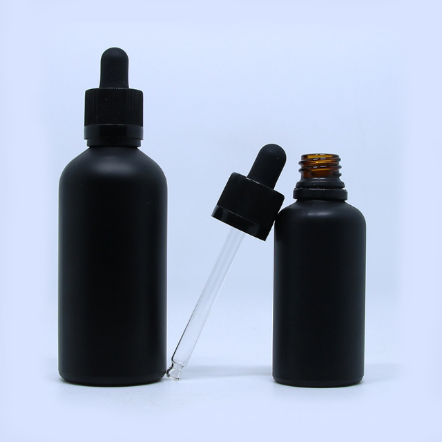 Hengjian 30ml matt black glass dropper bottle for essential oil cosmetic packaging