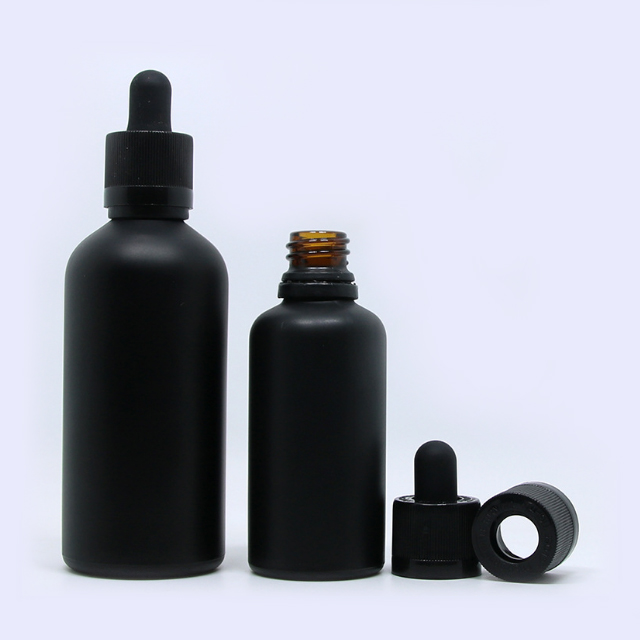 Hengjian 30ml matt black glass dropper bottle for essential oil cosmetic packaging
