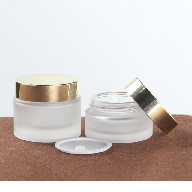 Hengjian 50g 30g 10g 5g frosted glass cosmetic skin care face eye cream jar with gold cap