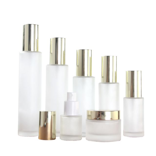 Hengjian 50g 30g 10g 5g frosted glass cosmetic skin care face eye cream jar with gold cap