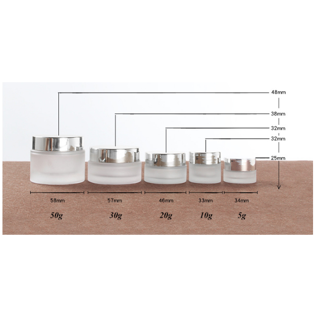 Hengjian 50g 30g 20g 10g 5g clear frosted eye cream glass cosmetic skin care cream jar with silver screw cap