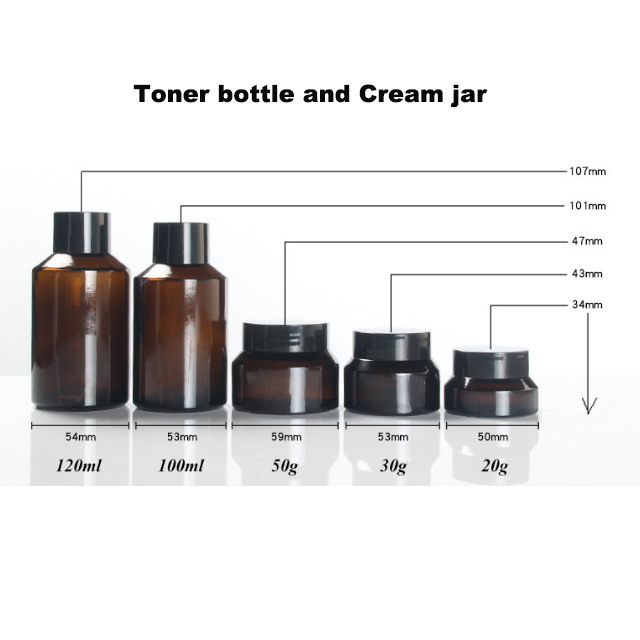Hengjian 50g 30g 20g eye cream amber glass cosmetic skin care cream jar with black cap