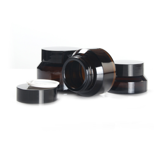 Hengjian 50g 30g 20g eye cream amber glass cosmetic skin care cream jar with black cap