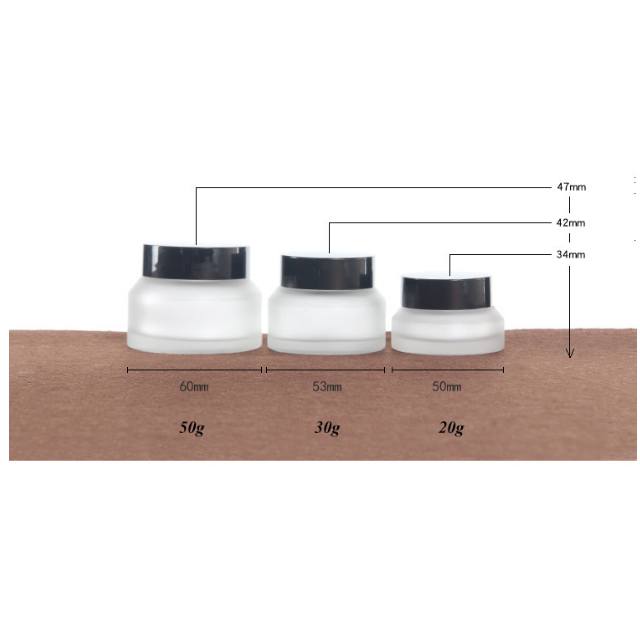 Hengjian 50g 30g 20g eye cream frosted glass cosmetic skin care cream jar with black screw cap