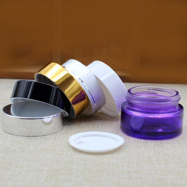 Hengjian 50g 30g 20g purple glass for cosmetic packaging skin care face eye cream jar with silver white black gold cap