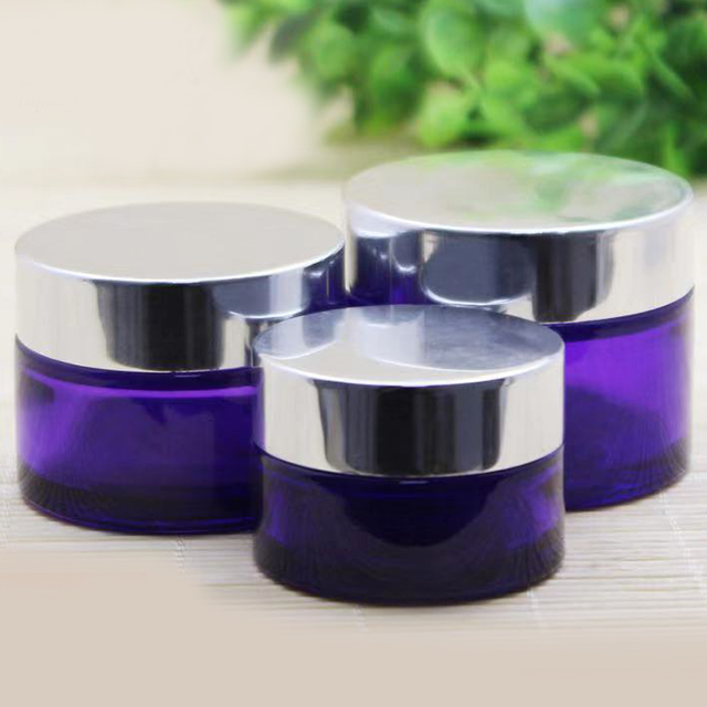 Hengjian 50g 30g 20g purple glass for cosmetic packaging skin care face eye cream jar with silver white black gold cap