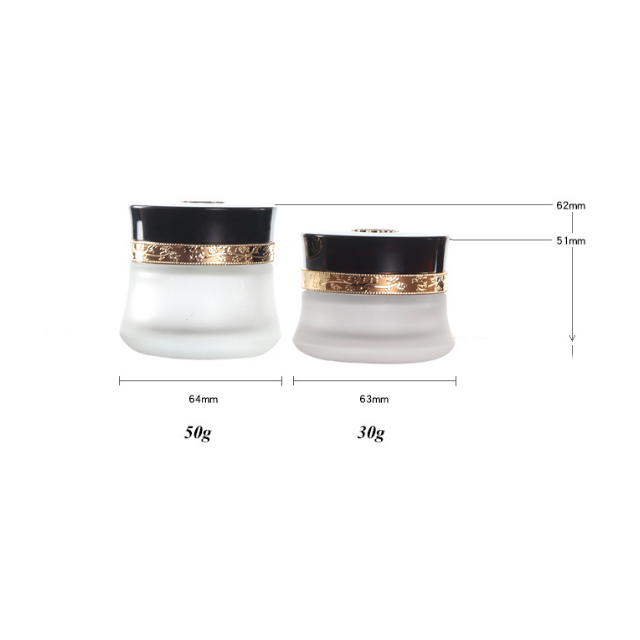 Hengjian 50g 30g clear frosted glass cosmetic skin care eye cream jar with plastic luxury black screw cap