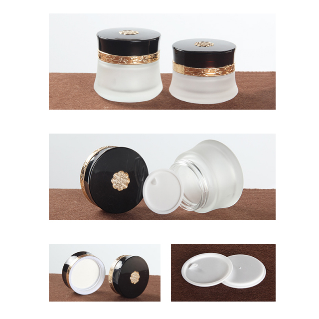 Hengjian 50g 30g clear frosted glass cosmetic skin care eye cream jar with plastic luxury black screw cap