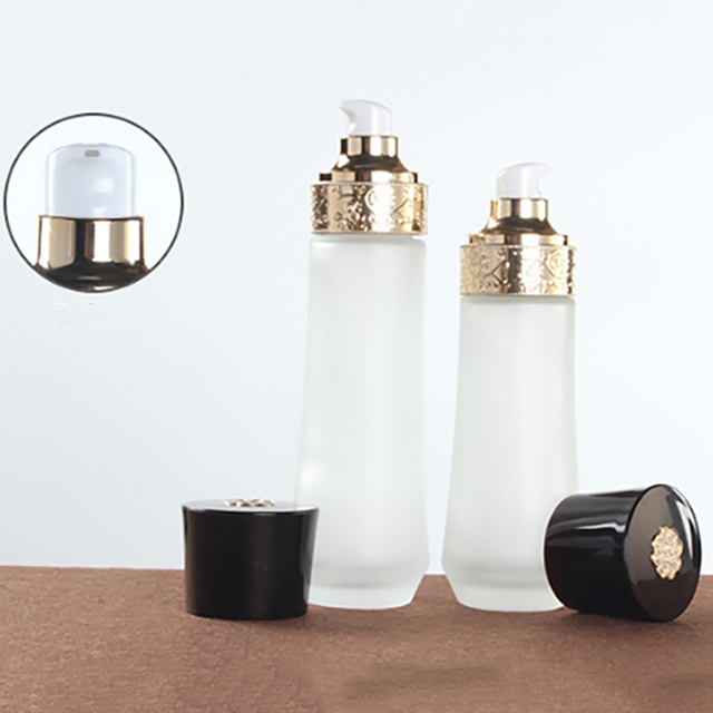 Hengjian 50g 30g clear frosted glass cosmetic skin care eye cream jar with plastic luxury black screw cap