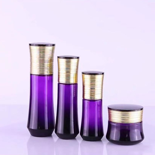Hengjian 50g 30g graduated purple black glass bottle for cosmetic skin care face eye cream jar with gold cap