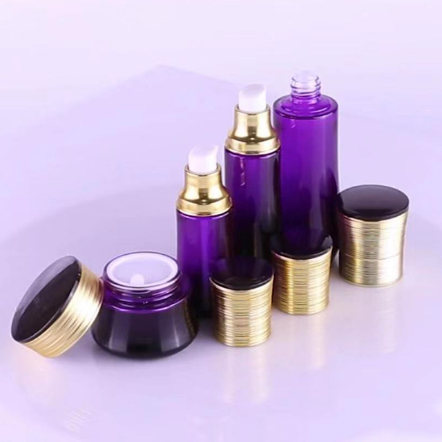 Hengjian 50g 30g graduated purple black glass bottle for cosmetic skin care face eye cream jar with gold cap