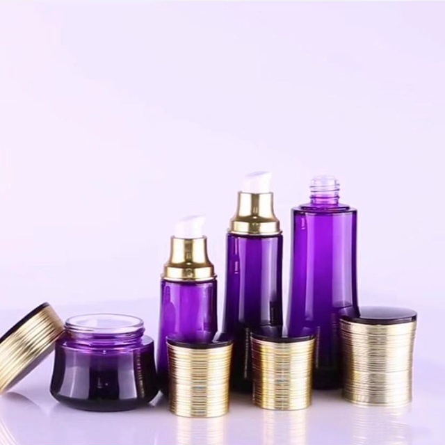 Hengjian 50g 30g graduated purple black glass bottle for cosmetic skin care face eye cream jar with gold cap