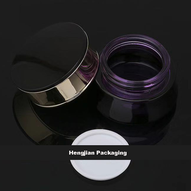 Hengjian 50g 30g graduated purple black glass bottle for cosmetic skin care face eye cream jar with gold cap